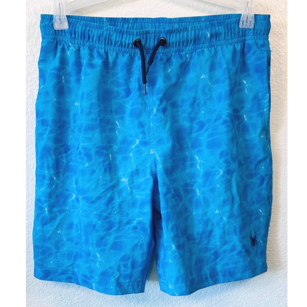 Spyder Boys Blue Water Ripple Print Swim Trunks Board Shorts Size M 10/12